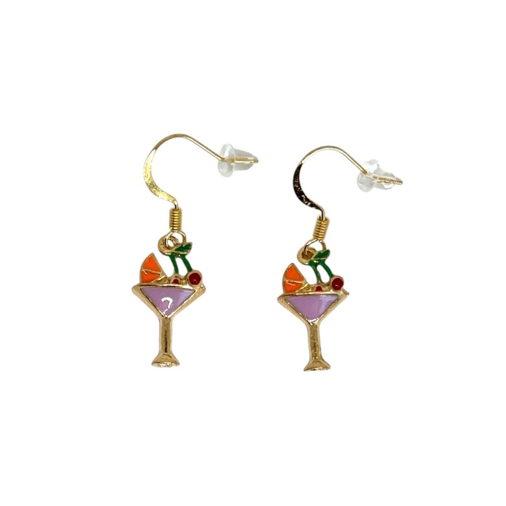 Fruity Cocktail Charm on 10kt Gold Plated Hook Earrings #2129